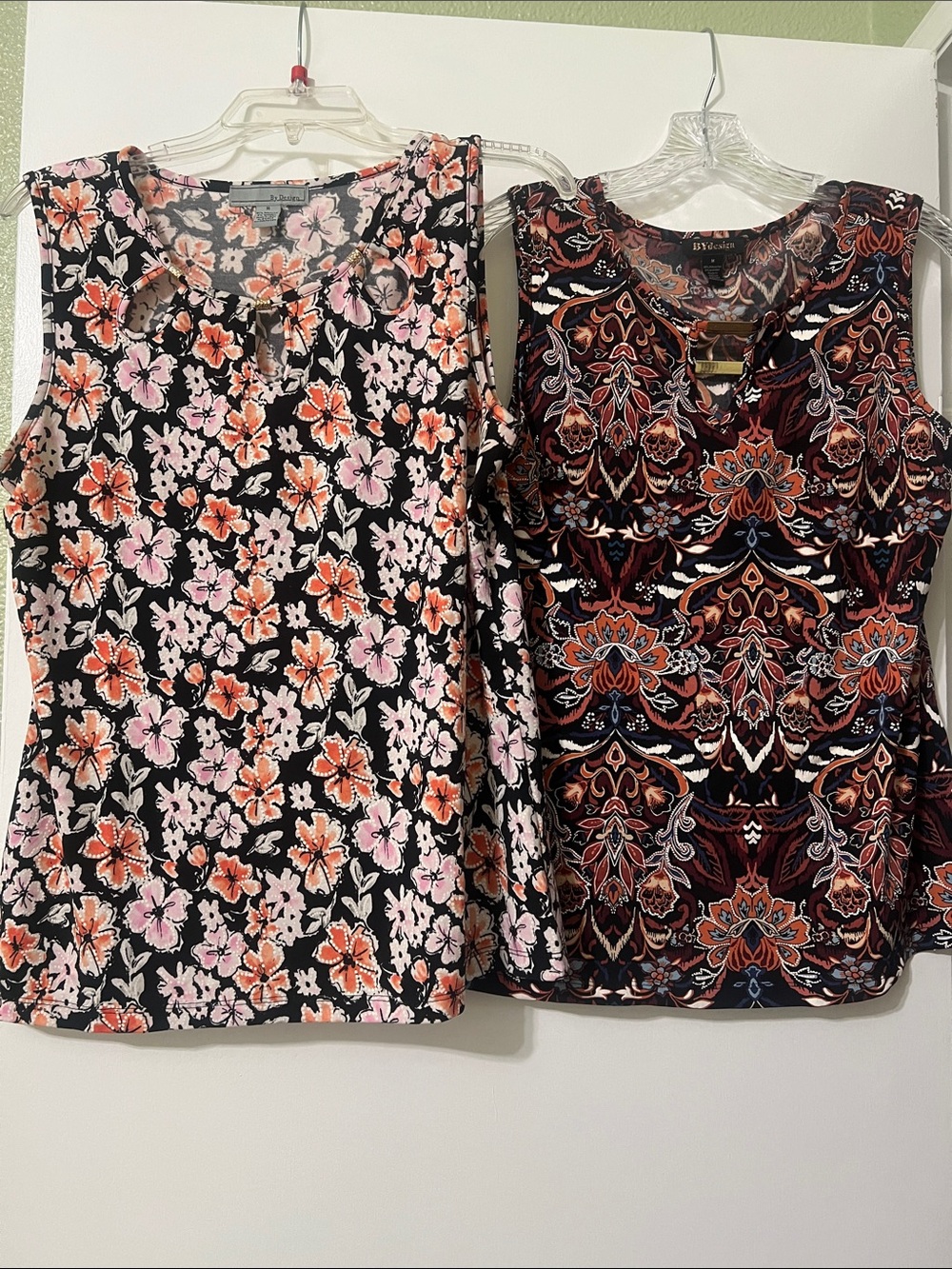 Floral Keyhole Tank Top in Black with Pink & Coral Flowers